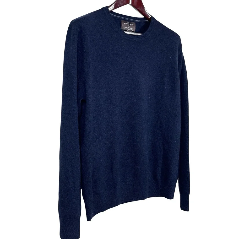 Black Brown 1826 2-Ply Cashmere Sweater Mens L Navy Crewneck Quiet Luxury